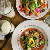 Salad and beetroot pasta at Organika in Cusco