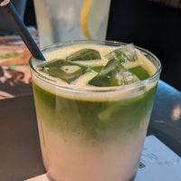 Matcha and strawberry oat latte at Wagamama in Canterbury