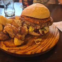 Vegan burger w Romesco sauce at Recyclo Bike Cafe in Malaga