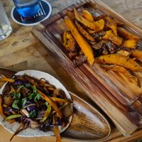 Seitan Taco, Sweet Potato and 2 different Arepas at Recyclo Bike Cafe in Malaga