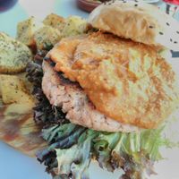 Romescu vegan burger at Recyclo Bike Cafe in Malaga