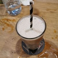 Strawberry and banana soy milkshake at Recyclo Bike Cafe in Malaga