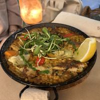 Vegan paella with vegan chicken (heura)  at Vegetalia - Born in Barcelona