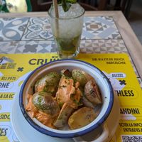 Patatas bravas and non alcoholic mojito at Vegetalia - Born in Barcelona