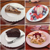 Linzer torte - Panna cotta with wild berries - Sacher torte  - Kaiserschmarren at Rifugio Vajolet in Vigo Di Fassa