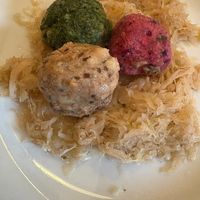 Tris di canederli at Rifugio Vajolet in Vigo Di Fassa