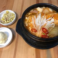 Korean Army Stew with side dishes at The Boneless Kitchen - 无骨厨房 in Central Singapore