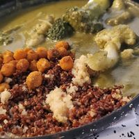 Green curry, with quinoa, chick peas and brocoli at Casa Munay in Buenos Aires