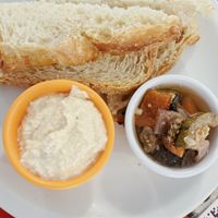hummus con pan de masa madre  at Casa Munay in Buenos Aires