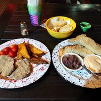 Milanesitas and Hummus dishes at Casa Munay in Buenos Aires