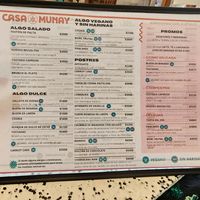 Menu at Casa Munay in Buenos Aires