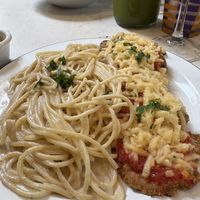 Milanesa de Gircolas con fideos  at Casa Munay in Buenos Aires