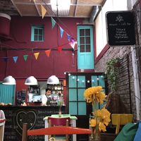 Colorful, cozy café  at Casa Munay in Buenos Aires