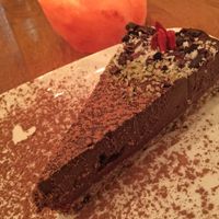 Triple Chocolate Torte 
Nut & cocoa nib crust, fudge, chocolate avocado mousse at Zend Conscious Lounge in Vancouver