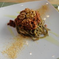 Nori spaghetti with red pesto at Cavoli Nostri in Naples