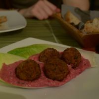 Meat Balls with beet hummus (starter) at Cavoli Nostri in Naples