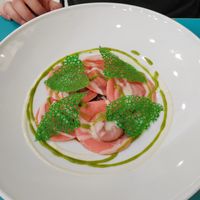 Ravioli stuffed with bolognese, with a ragu, plus basil cream at Cavoli Nostri in Naples