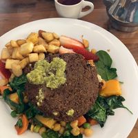 Falafel Benedict breakfast with a side of potatoes at Shish Mediterranean Kitchen in St Paul