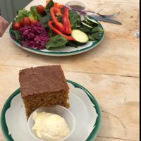 salad with honey cornbread and butter at Veronica's Coffee House in Kenai