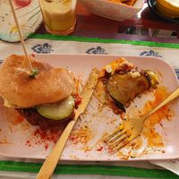 Sorry, took photo after half eaten. Good burger at The V Factor in Lanzarote