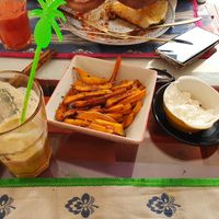 Sweet potato fries and home made mayo. at The V Factor in Lanzarote