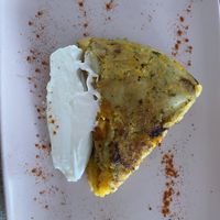 'Bite' of omelette, gluten-free, made from potatoes, spectacular !  at The V Factor in Lanzarote