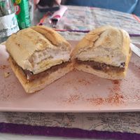 The chorizo and cheese baguette,  soo tasty at The V Factor in Lanzarote