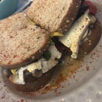 Hummus, mushroom, tofu sandwich  at The V Factor in Lanzarote