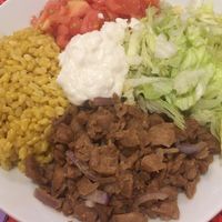 Soy kebab, turmeric rice, salad and homemade mayo  at Bonta e Sapore in Turin