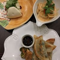 Steams buns with soy chicken, sweet pea ravioli and dumplings at Herban Fix Vegan Kitchen in Atlanta