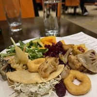 Diverse and tasty food choices, vegan calamari, yum! #Veganuary at Herban Fix Vegan Kitchen in Atlanta