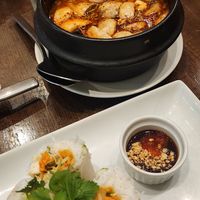 Tofu mushroom soup and fresh rolls at Herban Fix Vegan Kitchen in Atlanta