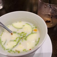 Coconut soup with a lovely mocktail.  at Herban Fix Vegan Kitchen in Atlanta