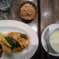 coconut soup and oyster mushrooms at Herban Fix Vegan Kitchen in Atlanta