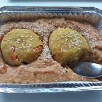 Kürbispürree mit Kartoffel-Karottenküchle (Mittagstisch) at Amaranth in Marbach