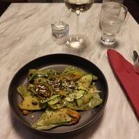 Homemade pasta with macadamia and cashew risotto at Botanica Lab in Bologna