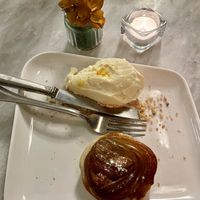 Tarte tartin (apple cake) with cashew ice creamm  at Botanica Lab in Bologna
