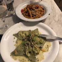 Ravioli and penne at Botanica Lab in Bologna