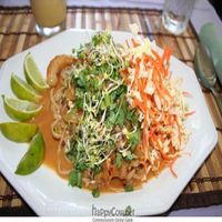 Vegan Shrymp Pad Thai, spicy, yummy, and peanuty at Mary's Secret Garden in Ventura