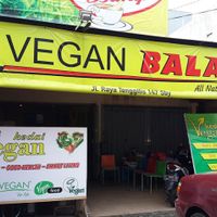 Outside the restaurant at Vegan Balap in Surabaya
