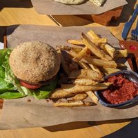 The big veg burger at The Red Dot Vegetarian Kitchen in Frazier Park