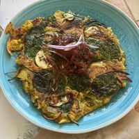 Savory pancakees  at The Red Dot Vegetarian Kitchen in Frazier Park