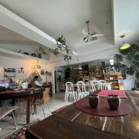 Cozy ambience, and we had delicious food (German breakfast potatoes and the I Love Breakfast Burrito, plus Indian Masala Chai with a blended soy+coconut milk). Peaceful & yummy!  at The Red Dot Vegetarian Kitchen in Frazier Park