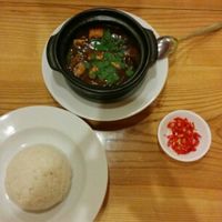 Braised tofu with mushrooms at Minh Thuy's in Hanoi