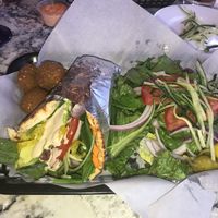 Veggie Pita add falafel-greek salad side option  at Artemis Lakefront Cafe in South Lake Tahoe