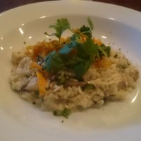 Risotto of shiitake, cremini, king trumpet mushrooms, arborio rice and miso-mustard cashew cream at Blossom Restaurant Chelsea in New York City