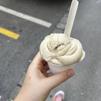 peanut butter scoop and cookies scoop in a cupp  at Veganista Ice Cream II in Vienna