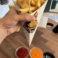 Medium chips with two sauces.  at Reykjavik Chips in Reykjavik