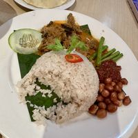 Really enjoy this nasi lemak with mutton curry. I like that the mutton curry is mushroom instead of soy meat.   at Nature's Recipe Cafe in Petaling Jaya