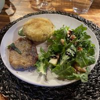Vegan steak, fresh salad and potato cake at Torre Morgana in Umbertide